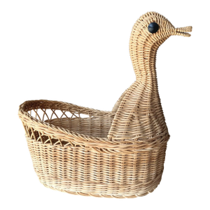 Whimsical Late 20th-Century Decorative Rattan Duck Storage Basket