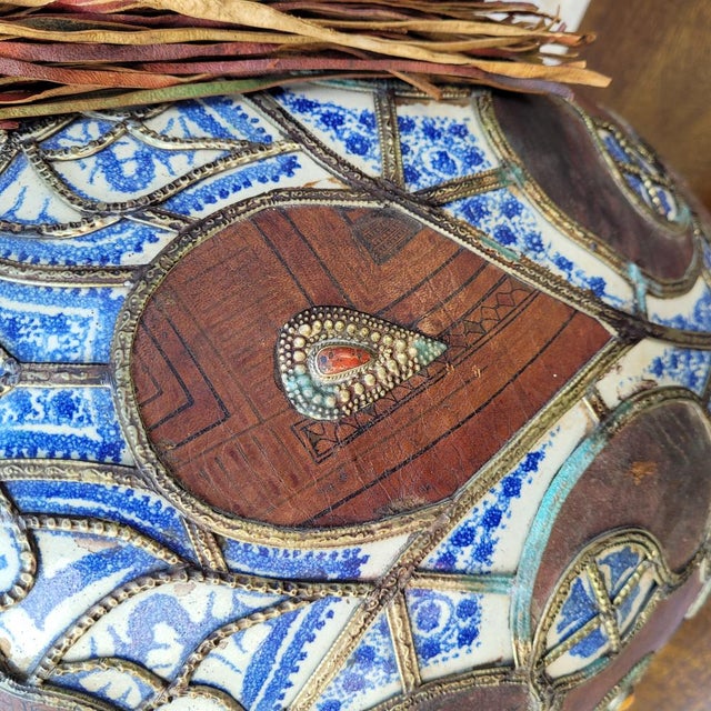 19th Century Filigree Vase in Ceramic, Leather, Enamel and Metal by Safi, Morocco For Sale - Image 10 of 18