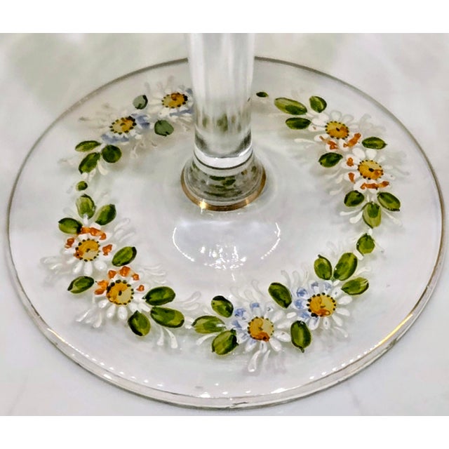 Glass Antique Bohemian Hand-Painted Floral Glass Compote Tazza For Sale - Image 7 of 8