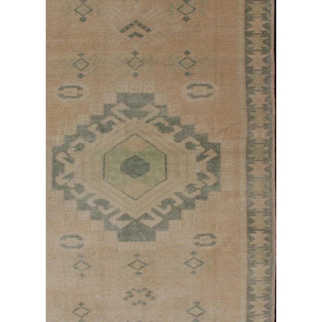 Traditional Vintage Hand Knotted Oushak Rug With Central Medallion Warm Tones With Green Tones For Sale - Image 3 of 11