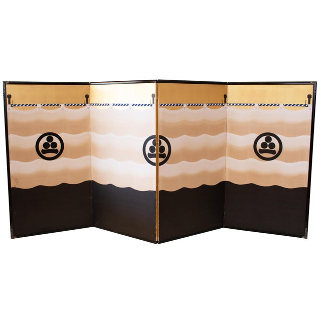 Rare painted Japanese Byobu (folding screen) depicting "Watanabe Moritsuna Crest", Busho (military commander or warrior...