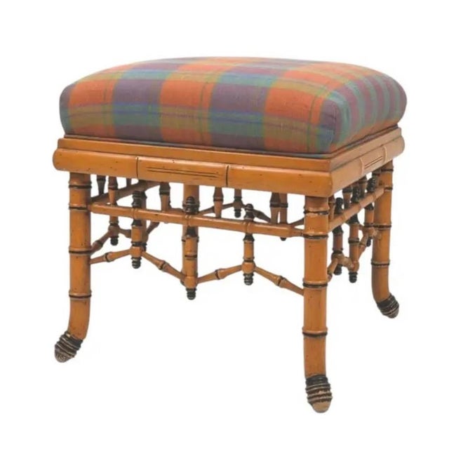 William Switzer Faux Bamboo Ottoman - BenchWith Plaid Upholstery For Sale - Image 15 of 15