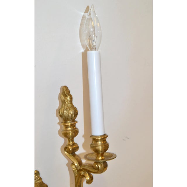 Italian Bronze 2 Arm Sconce Bacchus Face Grapes Panther Flame Torch Gilt Shades For Sale In Miami - Image 6 of 13