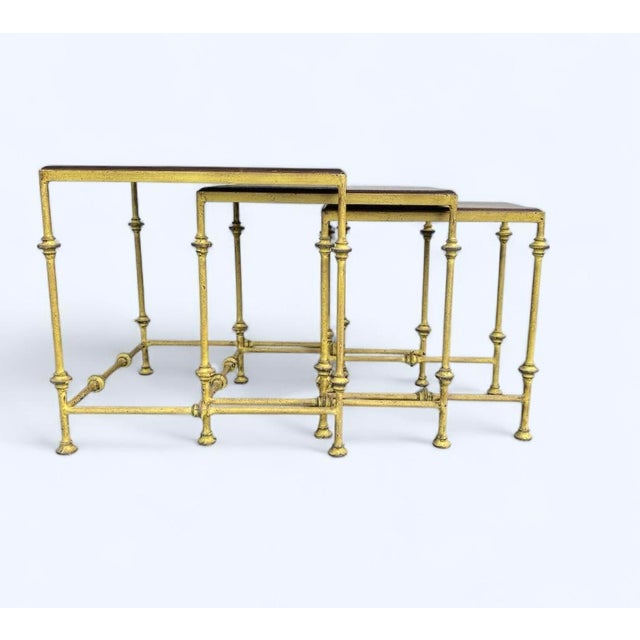 Early 20th Century Italian Hand Forged Wrought Iron and Oak Nesting Tables - Set of 3 For Sale In Miami - Image 6 of 12
