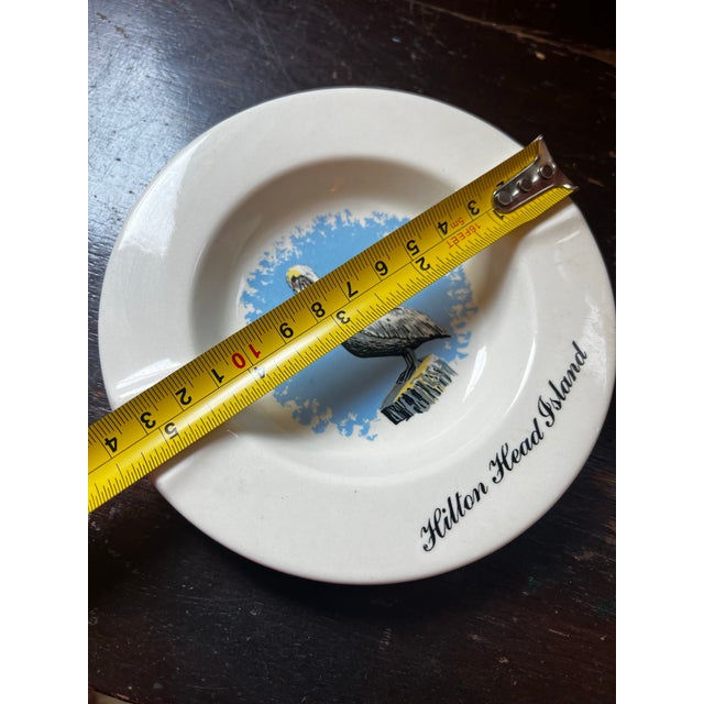 Nautical 1970s Small Ceramic Hilton Head Ashtray With a Pelican Design For Sale - Image 3 of 6