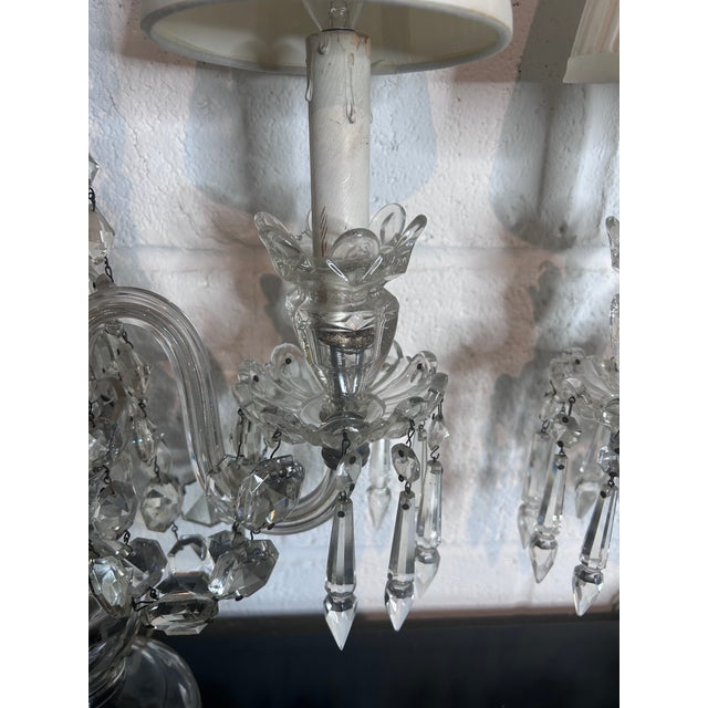 Glass Pair of Vintage Crystal Girandoles/Chandelier Lamps For Sale - Image 7 of 12