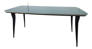 Mid-Century Modern Mahogany Dining Table with Aquamarine Glass Top, 1950