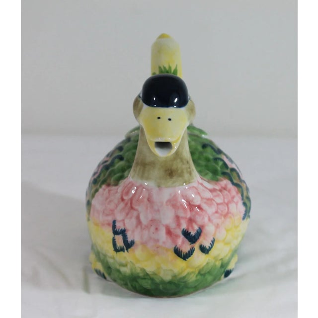 Vintage Colorful Ceramic Duck Figure Tea Pot For Sale - Image 4 of 10