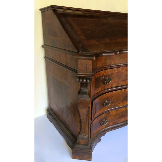18th Century 18th Century Walnut Italian Serpentine Slant Front Desk For Sale - Image 5 of 10