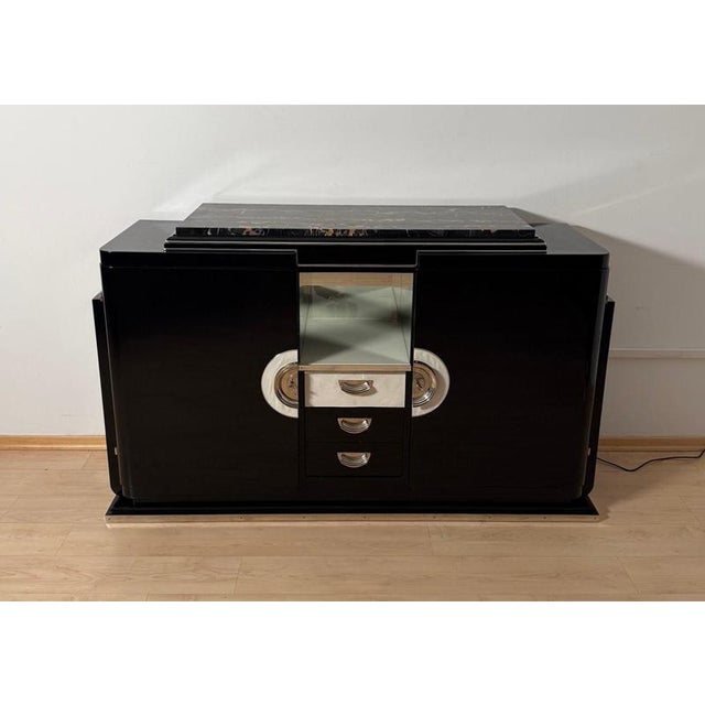 Elegant original art deco sideboard or buffet by levitan from france/paris around 1930. High-gloss black piano lacquer on...