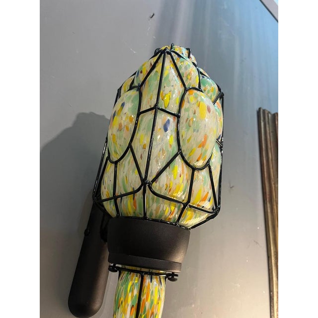 Metal Polychrome Murano Glass Wall Lamp with Black Metal Frame, Italy, 1980s For Sale - Image 7 of 10