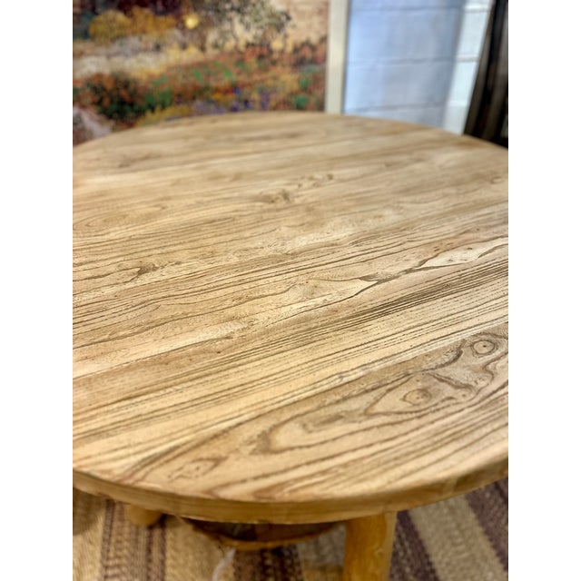Contemporary Wabi-Sabi 43" Round Solid Mango Wood Pillar Dining or Foyer Table For Sale - Image 4 of 6