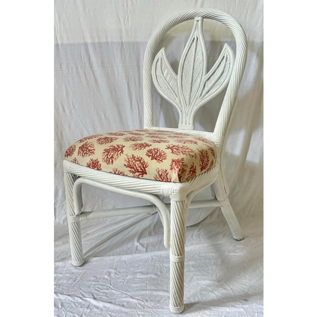 Late 20th Century Vintage Palm Beach Coastal Braided Rattan Dining Chairs With Palm Leaf Motif - Newly Painted - Set of 6 For Sale - Image 5 of 11