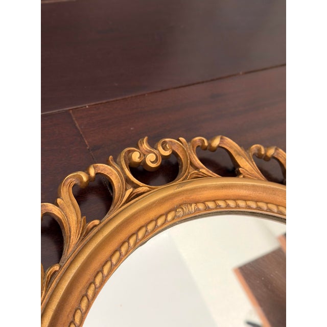 1960s Vintage 1964 Syroco Oval Mirror With Gold Rococo Frame, Hollywood Regency Wall Decor For Sale - Image 5 of 12