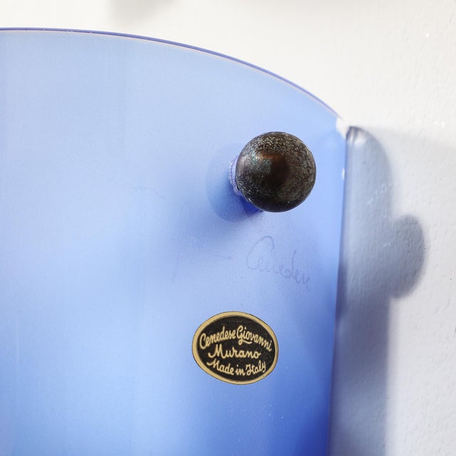 Mid-Century Hand-Blown Periwinkle Murano Glass Conical Sconces Signed Cenedese For Sale - Image 14 of 16