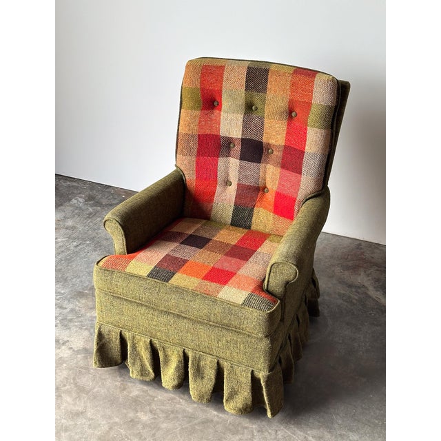 Olive Tweed Swivel Rocker With Patchwork Plaid Upholstery, 1970s For Sale - Image 4 of 18