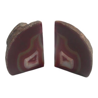Red Multi-Colored Geode Bookends- a Pair For Sale