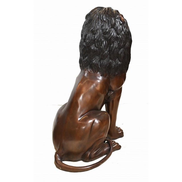 Metal Large Cat Castings Bronze Lion Gatekeeper Statues, Set of 2 For Sale - Image 7 of 11