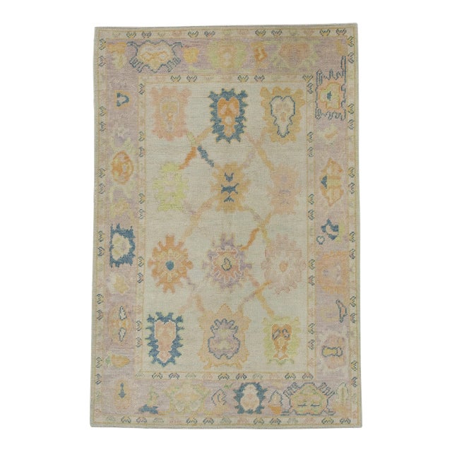 Handmade Modern Turkish Oushak Rug 3'10" X 5'8" For Sale