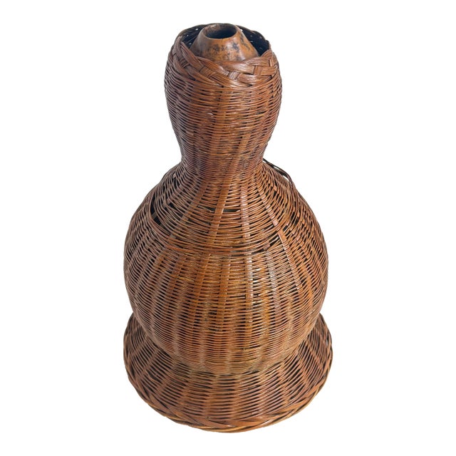 Vintage Wicker Wrapped Gourd Canteen For Sale
