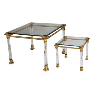 Coffee Tables in Acrylic Glass and Brass, Italy, 1950s, Set of 2 For Sale