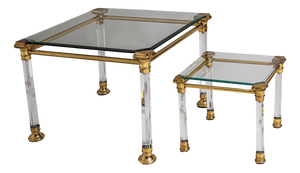 Coffee Tables in Acrylic Glass and Brass, Italy, 1950s, Set of 2