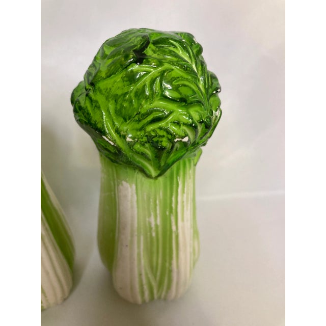 Midcentury Ceramic Lettuce Salt & Pepper Shakers- A Pair For Sale - Image 4 of 7