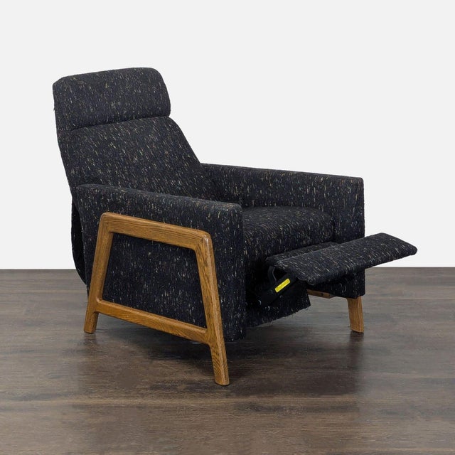 Modern West Elm Modern Black Fabric Recliner Lounge Chair With Wooden Frame For Sale - Image 3 of 9