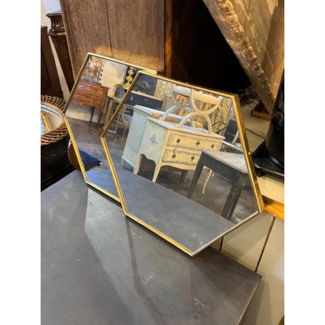 Pair of Italian Hex Brass Mirrors For Sale In Dallas - Image 6 of 7