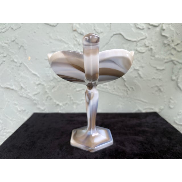 Glass 1970s Westmoreland Gray & White Slag Glass Pedestal Compote With Handles For Sale - Image 7 of 10