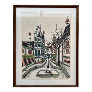 "City Street" Lithography, Framed, Pencil Signed by the Artist. Circa 1970s For Sale