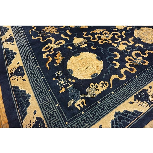 Navy Blue Great Navy Blue and Ivory Color With Animalistic and Florid Design Antique Chinese Peking Rug For Sale - Image 8 of 8