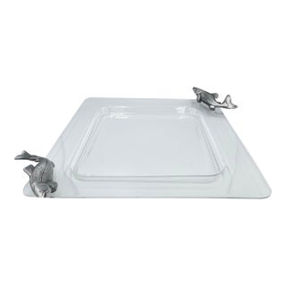 Vintage Arthur Court Lucite Serving Tray Platter Metal Fish Handles 19" For Sale