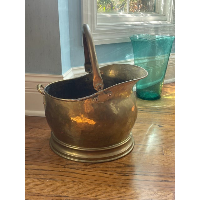 Brass Antique English Brass Fireplace Coal Scuttle Bucket For Sale - Image 8 of 9