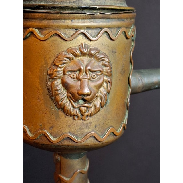 Antique Flemish Brass Snotneus Oil Lamp Ornate Copper Lion Mask Fat Light 19thC For Sale - Image 9 of 18