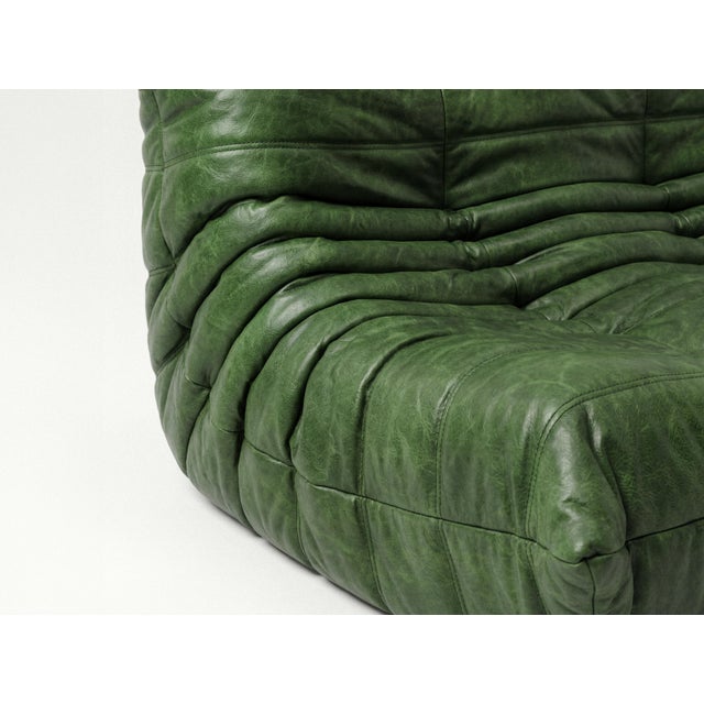 Togo Sofa Set in Green Leather by Michel Ducaroy for Ligne Roset, Set of 5 For Sale - Image 12 of 13
