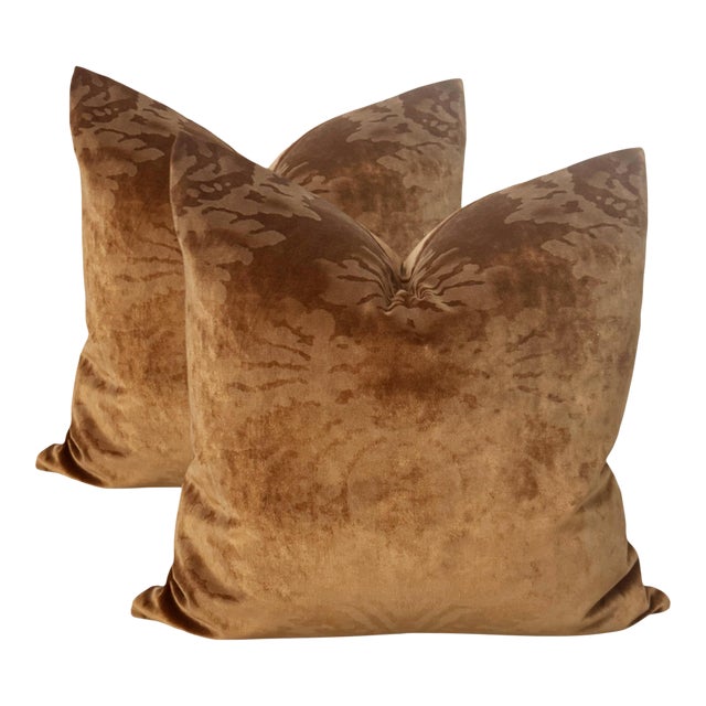Italian 24" Venezia Rame Velvet Pillows - A Pair For Sale
