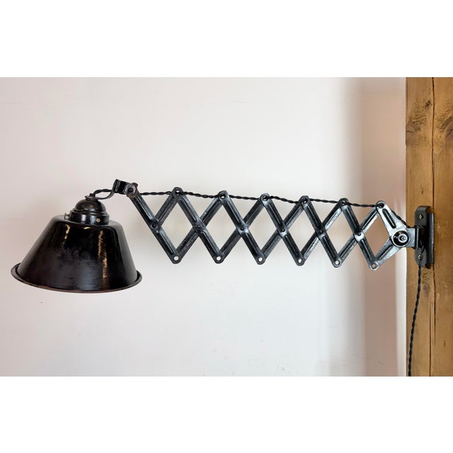 Metal Industrial Black Enamel Scissor Wall Lamp, 1950s For Sale - Image 7 of 18