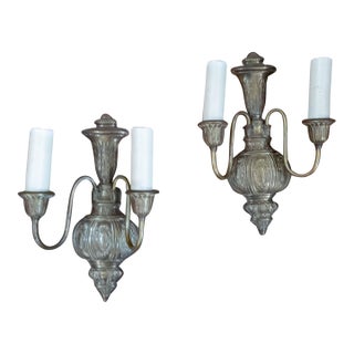 20th Century American Pair of Brass Wall Sconces in Georgian Adams Revival Style For Sale