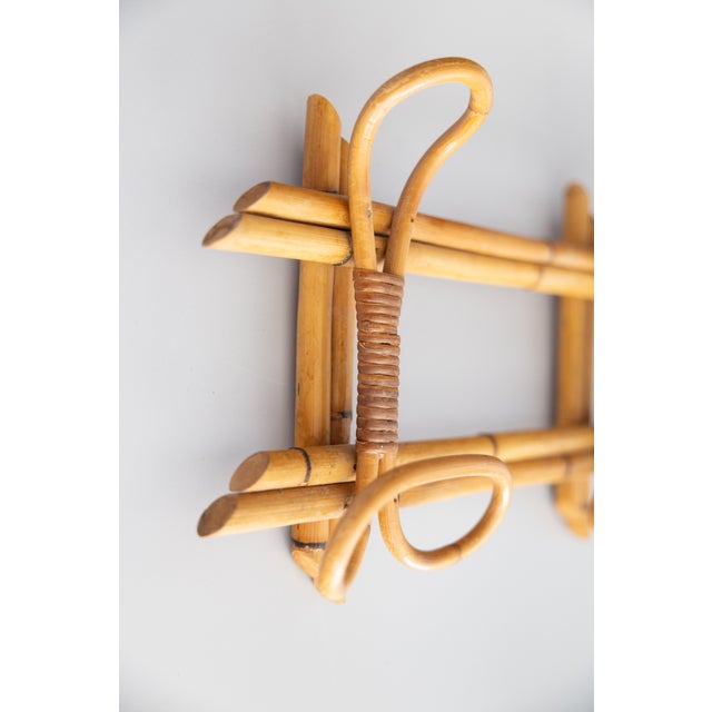Italian Mid-Century Italian Bamboo Rattan Coat & Hat Rack For Sale - Image 3 of 6