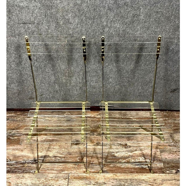 The invisible ones: pair of folding chairs by Yonel LEBOVICI and Bernard Berthet for Marais International, 1970s Gold-...