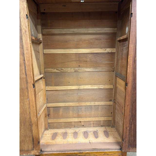 Antique Tiger Oak Carved Victorian Armoire Wardrobe Closet For Sale - Image 12 of 12