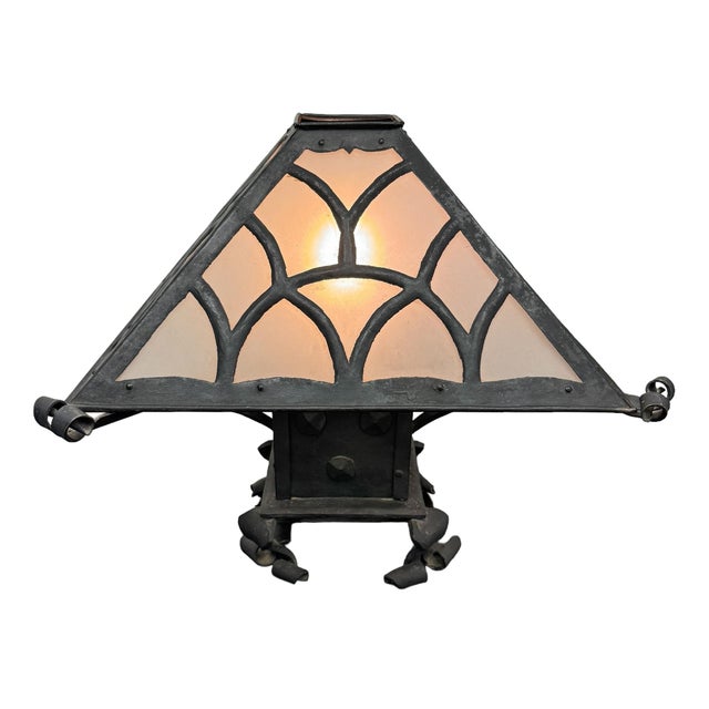 Late 19th/Early 20th Century American Arts and Crafts Wrought Iron Lamp For Sale - Image 4 of 12