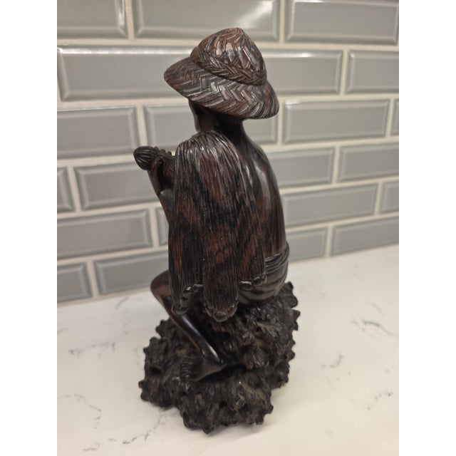 Mid 20th Century Realism Balinese Macassar Ebony Fisherman Masterpiece Sculpture by Darsana (Mas, Bali) For Sale - Image 4 of 12