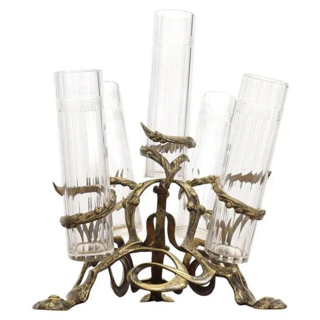 Art Nouveau 5 Branches Center Piece Cut Glass Vases For Sale - Image 13 of 13