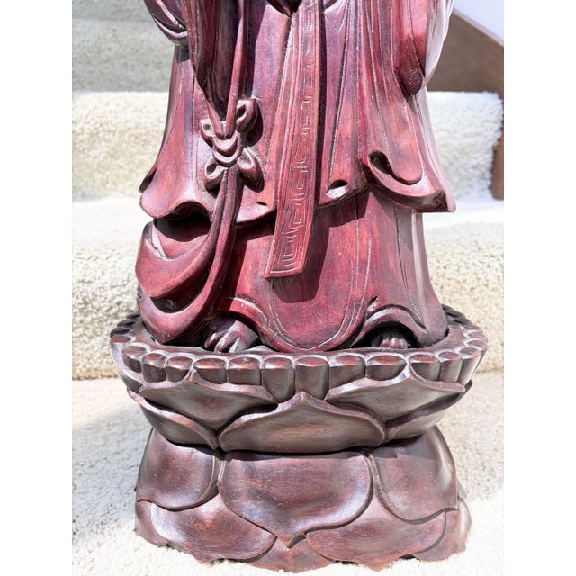 Vintage 1940’s Chinese 24.5” Tall Rosewood Kuan Yin Figurine For Sale - Image 4 of 9