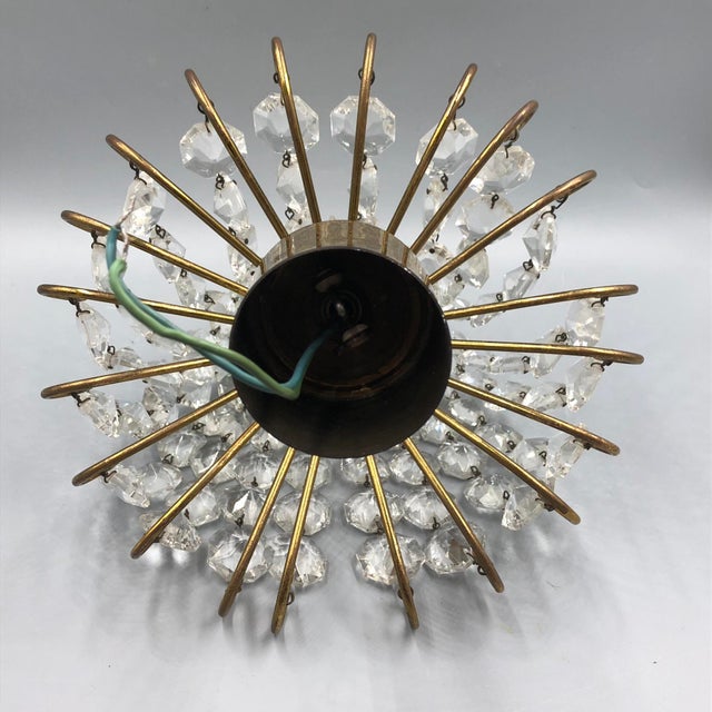 Hollywood Regency Art Deco Basket Chandelier in Brass & Crystal Ceiling Lamp For Sale - Image 6 of 18