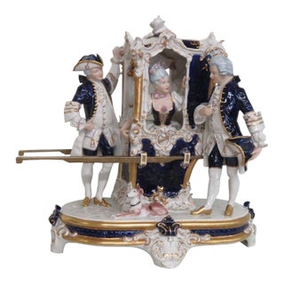 Royal Dux Rococo Porcelain Figurine Carriage Sedan Chair Coach Statue For Sale