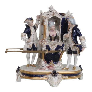 Royal Dux Rococo Porcelain Figurine Carriage Sedan Chair Coach Statue