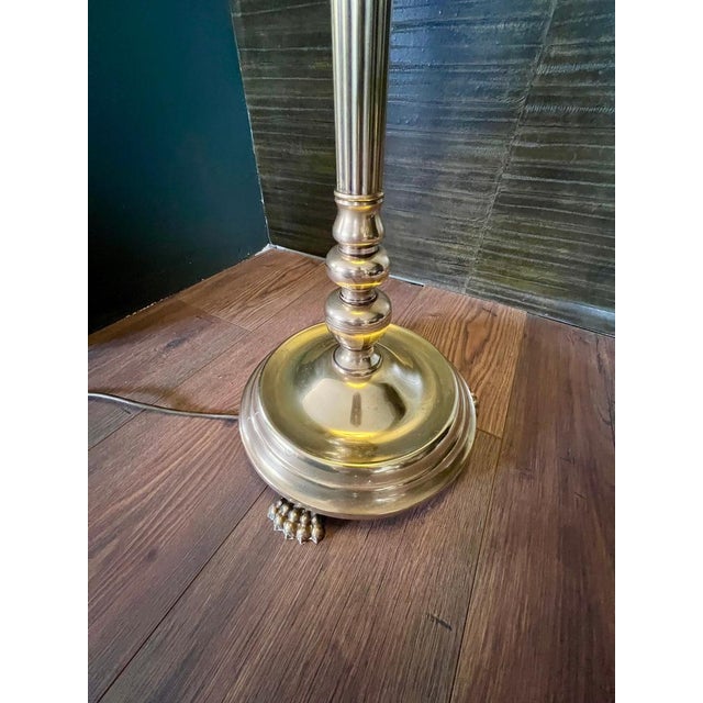1950s Mid-Century Neoclassical Brass Floor Lamp with Lion's Feet and Leather Shade, 1950s-1960s For Sale - Image 5 of 11